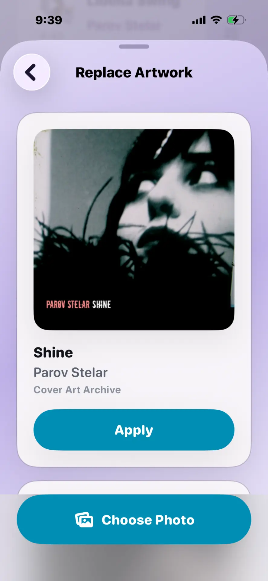 Stow showing a found album cover ready to apply