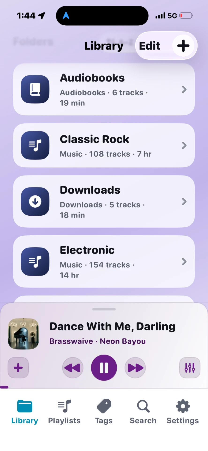 Screenshot: Folder detail with subfolders and track list